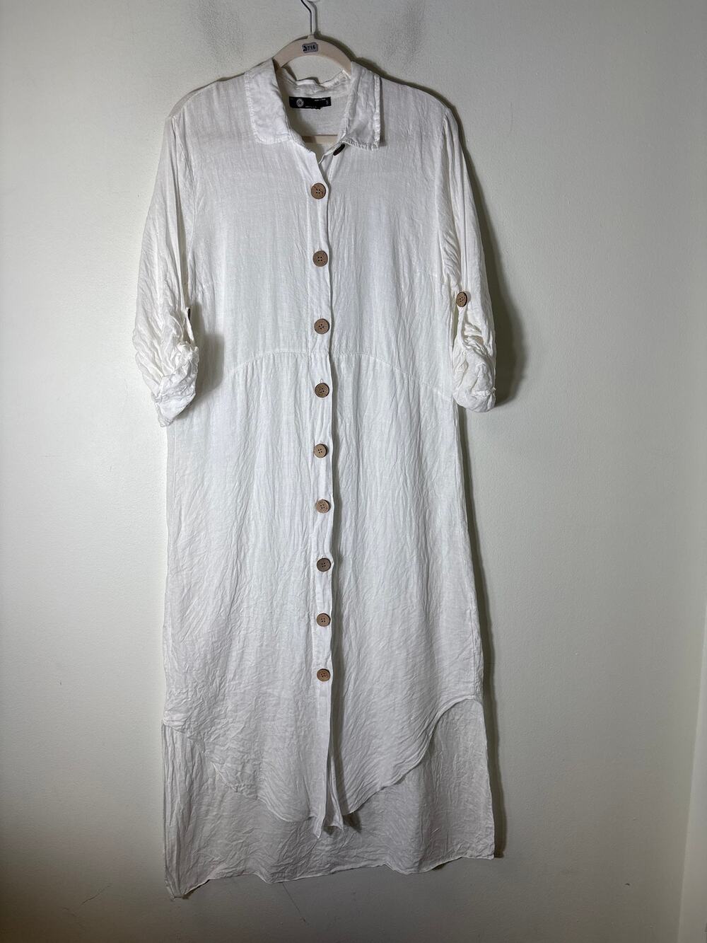 M Made in Italy White Linen Long Sleeve Maxi Dress Sz M
